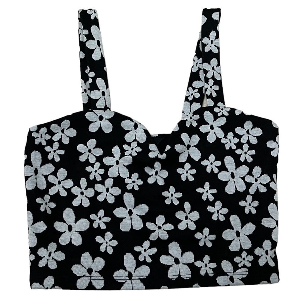 Monki jacquard cami top in black floral